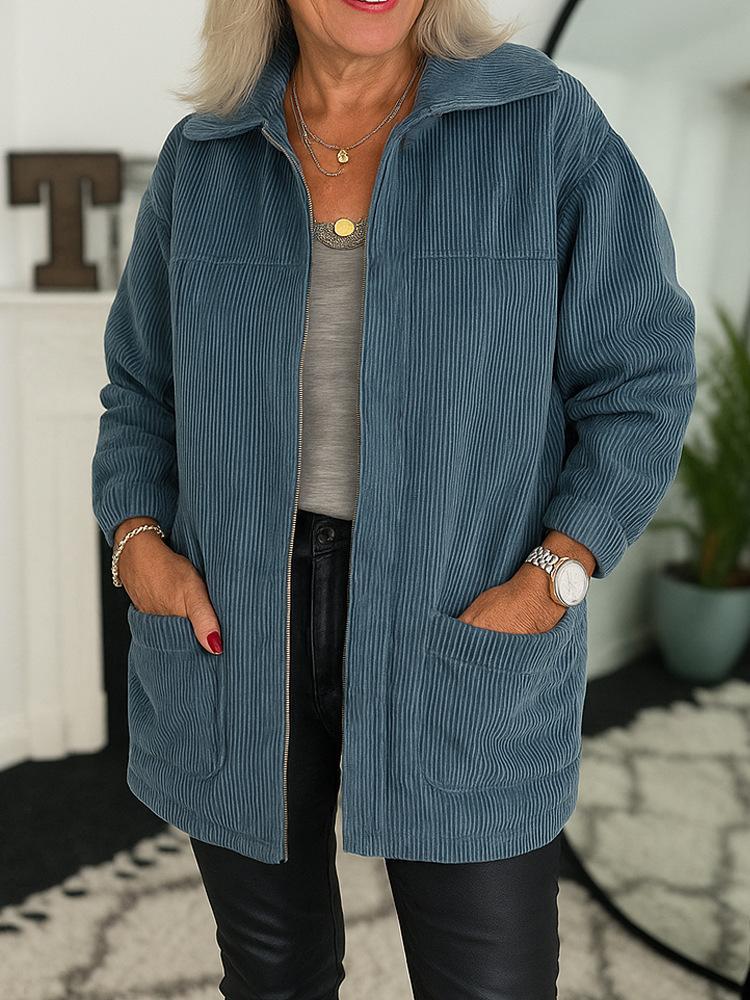 New Women's Loose Casual Lapel Long Sleeve Zipper Clean Multi-color Women's Pocket Jacket