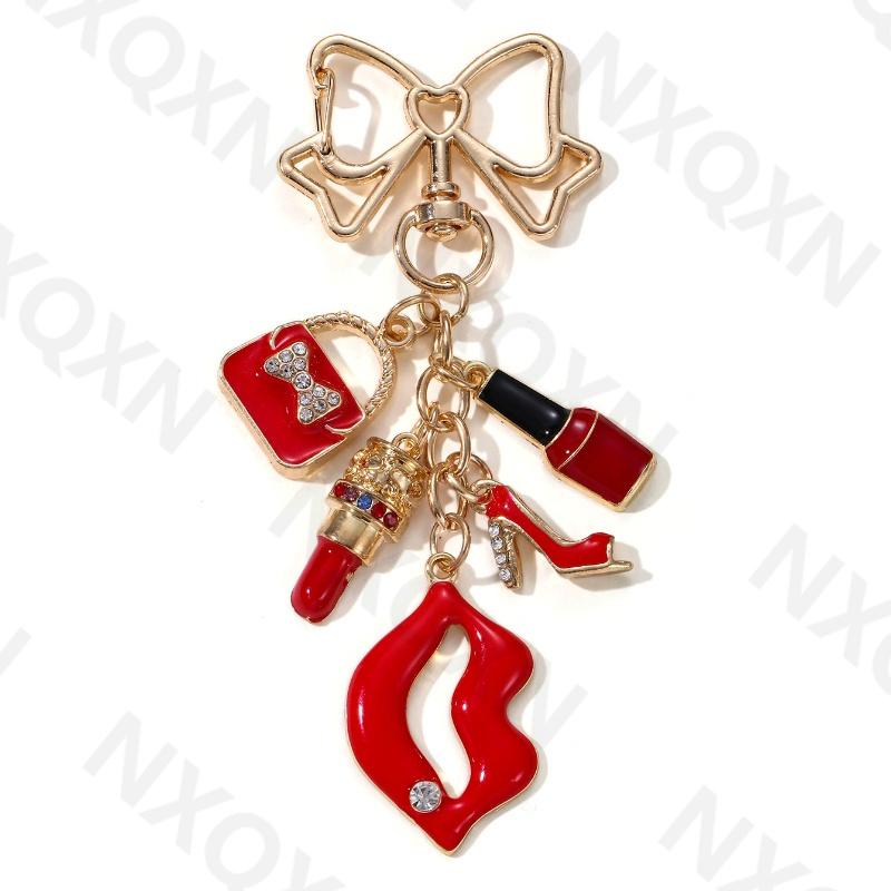 Cartoon Flamingo Lips High Heels Heart Keychain Pretty Handbag Enamel Key Ring For Friends Women Girl Festival Gifts DIY Jewelry