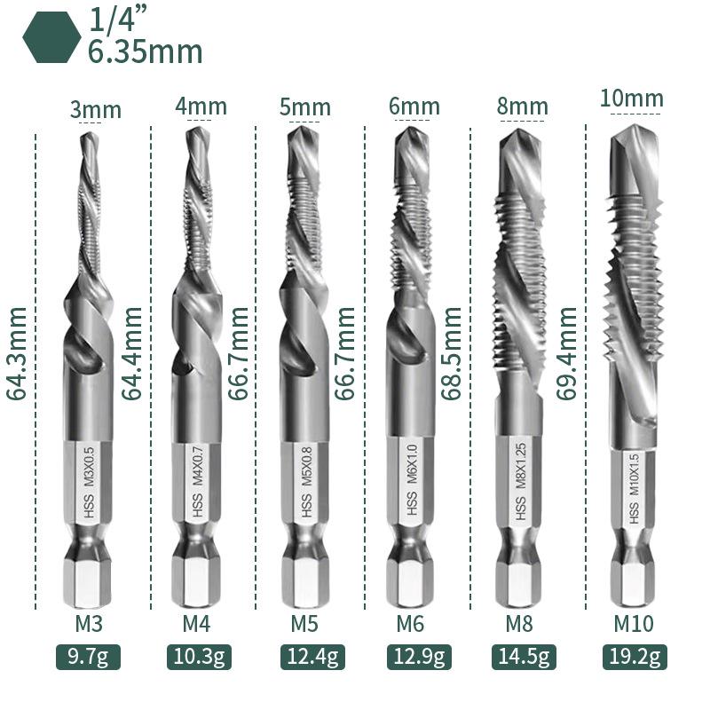 Titanium-Plated High-Speed Steel Hex Shank Spiral Taper Drill Tap