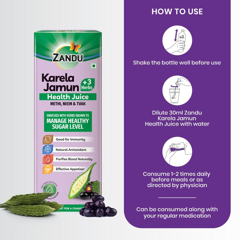 Zandu Karela Jamun Health Juice 1 L Ayurvedic Herbal Wellness Drink Daily Digestive Support Natural Antioxidant Tonic