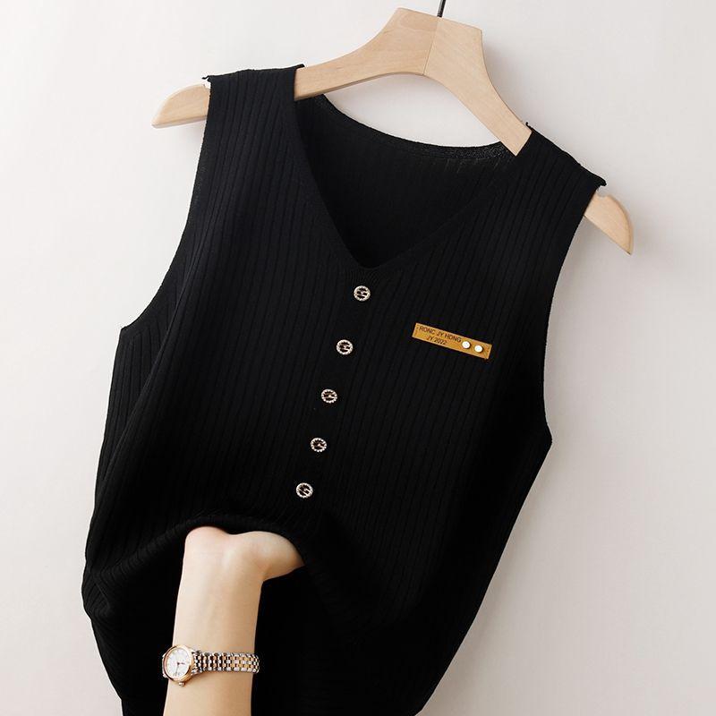 Fashion Women Knitted V-neck Tank Top Korean Clothing Summer Female Slim Versatile Solid Bottoming Sleeveless Thin Casual Vest