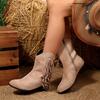 Women's Wide Width Fashion Fringe Ankle Boots - V-Cut Western Booties for Fall/Winter, Trendy Slouch Boots