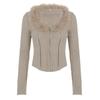 European and American Casual Fur Collar Zipper Knit Cardigan Sweater for Women