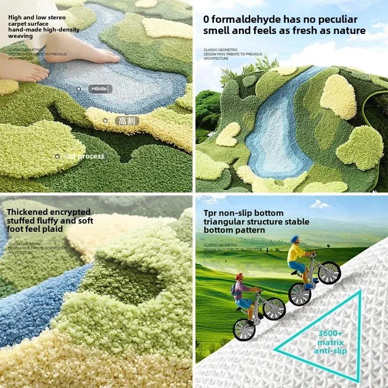 Garden Moss Hand Tufted Area Rug, Bedroom Bedside Rugs, Flocked Art Deco Carpet, Thickened Microfiber Floor Mat, Super Soft