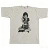 White Blackandwhite Girl Stuffed Bunny Portrait Graphic T Shirt Retro Vintage Oversized Short Sleeve Unisex Tops