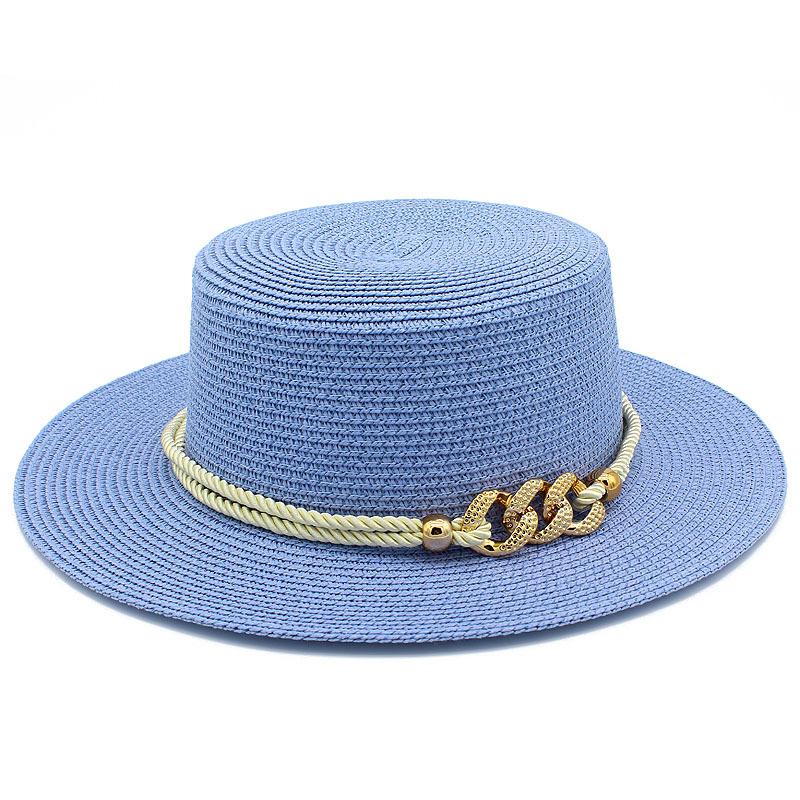 European and American spring and summer sunscreen metal buckle accessories sunshade jazz straw hat fashion celebrity vacation beach top hat