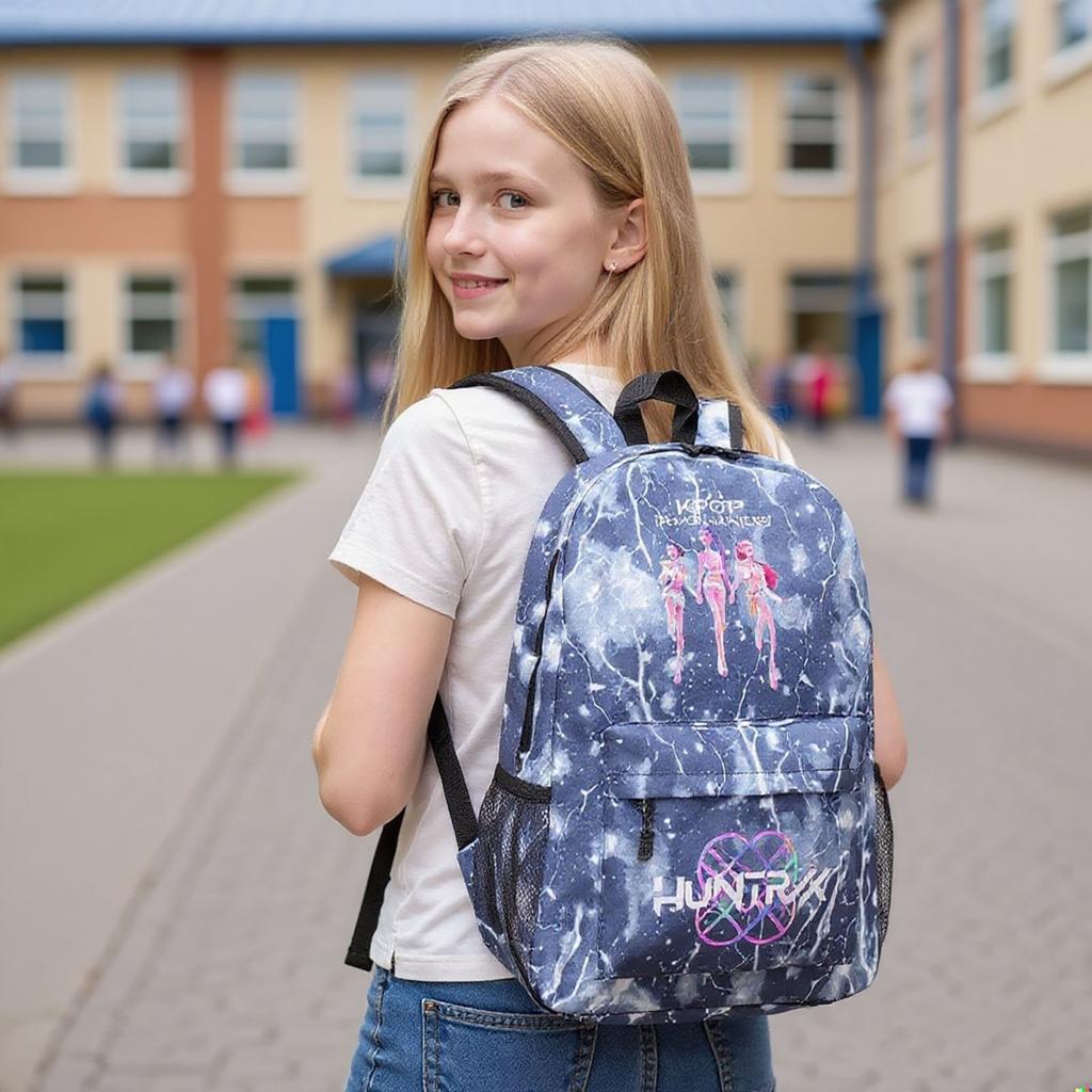 Kpop Dívčí batoh Vysokoškolský styl Velká kapacita Lehký Cestovní batoh Taška Třídílná sada