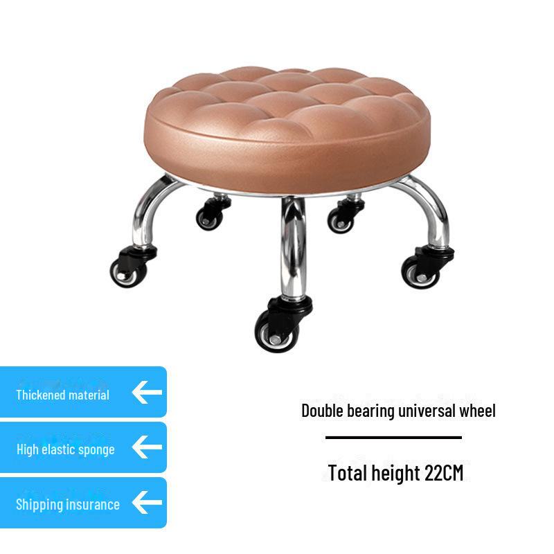 Silent Mobile Beauty Stool with Universal Wheels - Multifunctional, Low-Profile, Round Design for Home or Studio Use.