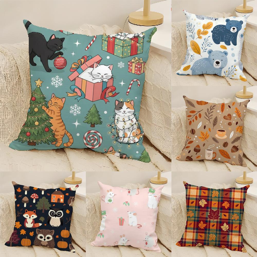 Children'S Cartoon Animal Painting Pillow Case Linen Pillow Case Sofa Home Decor Cushion Cover Cushion Cove