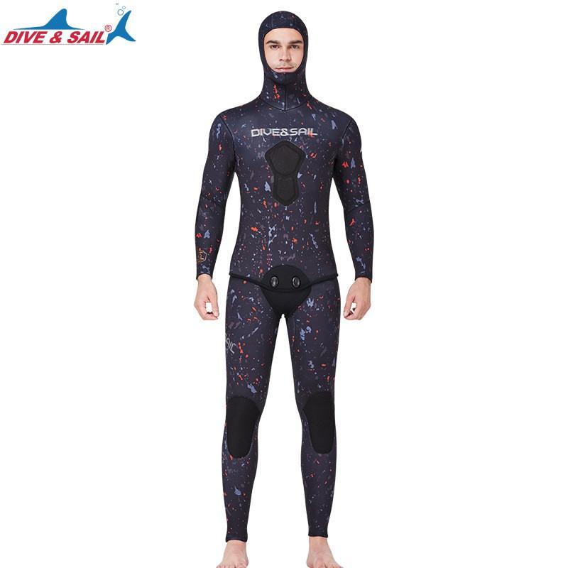 Mens Camo Hooded 3mm 5mm 7mm Neoprene Wetsuit Freediving Surfing Snorkeling Water Sports Thermal Protection