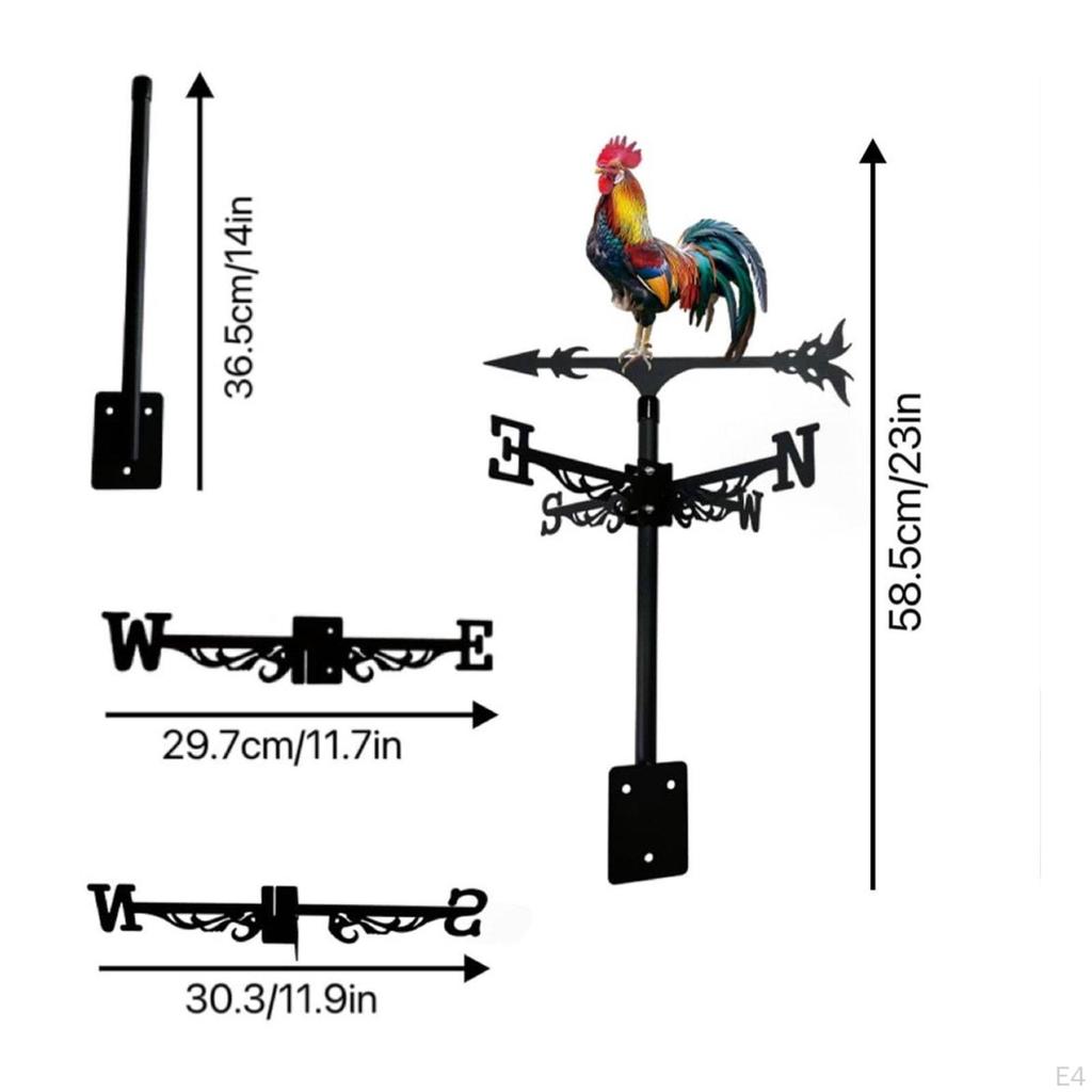 Weathercock Weathervane Wrought Iron Metal Weather Resistant Roof Mount Wind Indicator