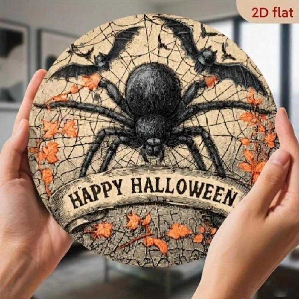 Iron Spider Web Wall Art with Bat Pumpkin Halloween Decor Metal Sign