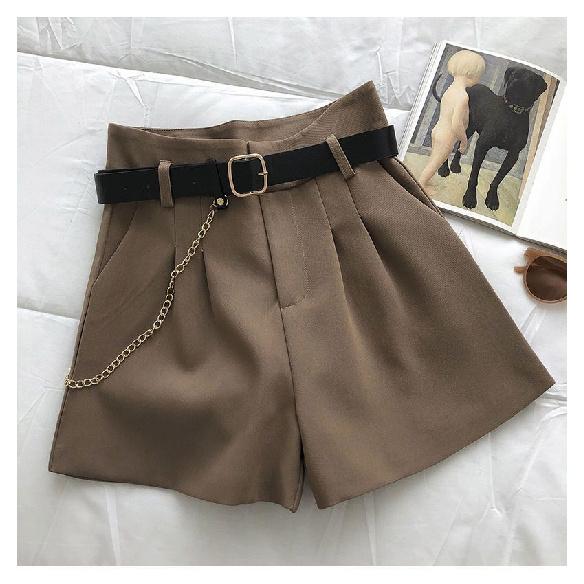 Damen High Waist Plissierte Anzugshorts Elegante Weitbeinige Shorts