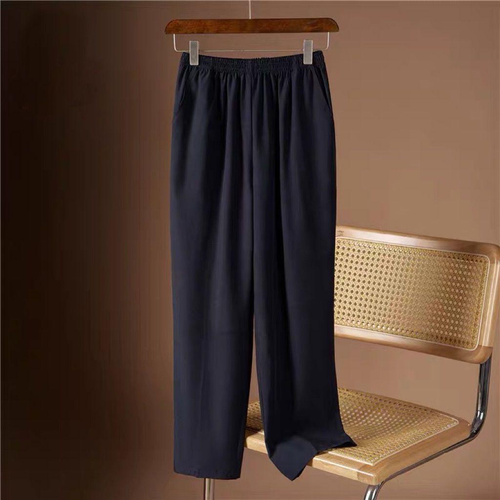 

High Waist Ice Silk Cropped Pants for Moms – Elastic, Loose, Straight-Leg, Casual, Lightweight Summer Wear for Middle-Aged and Elderly. XL (suggested 75-95 jin)