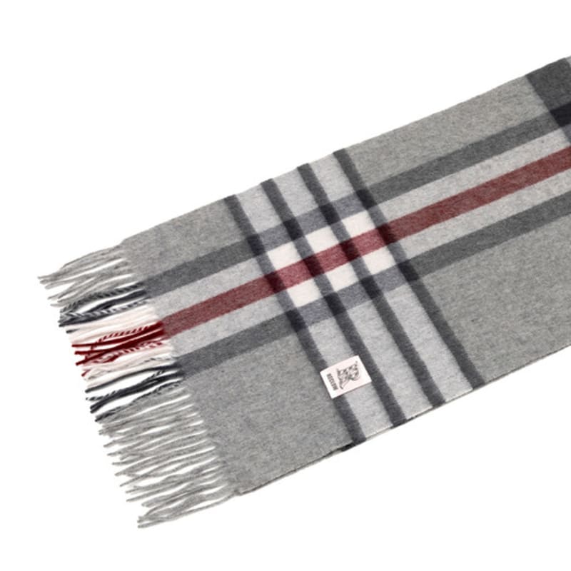 RECLOW RECLOW LAND 100% Cashmere Line Check Muffler Gray