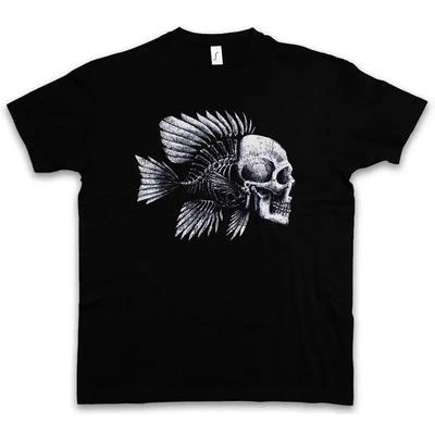 FISH SKULL T SHIRT Fishing Fisher Rod Pole Bone Hunting River Sea and Line