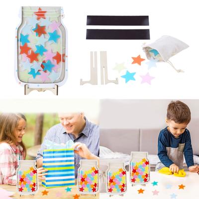 Reward Jar with 30 Star Tokens Reward Charts Wood Holder and Magnetic Strip for Children Behaviour Reward Chart