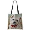 Unique Design Westie Dog Painting Square Handbag for Women Shoulder Bags Large Capacity Eco Linen Totes KTY