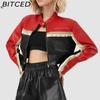 BITCED Kolorowa Skórzana Kurtka Damska PU Odsłaniająca Talię Cool-Chic Strój Biker