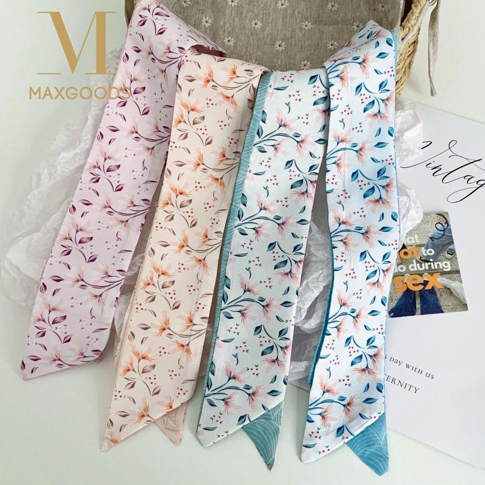 Spring Summer Floral Print Thin Ribbon Scarf Multi-use Headband Skinny Silk Scarf Small Silk Scarf Bag Handle Decoration