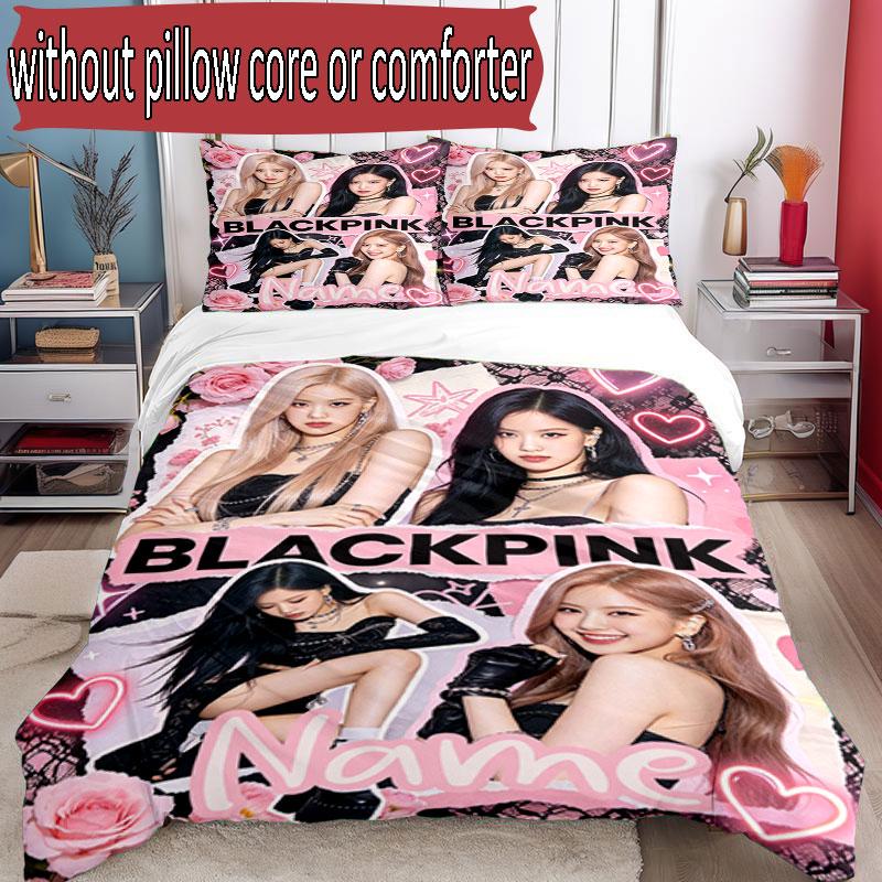 3pcs Duvet Cover Set (1*Duvet Cover + 2*Pillowcase, Without Core), Custom Name BLACKPINK Pattern Bedding Set, Home Bedroom Decor Gift