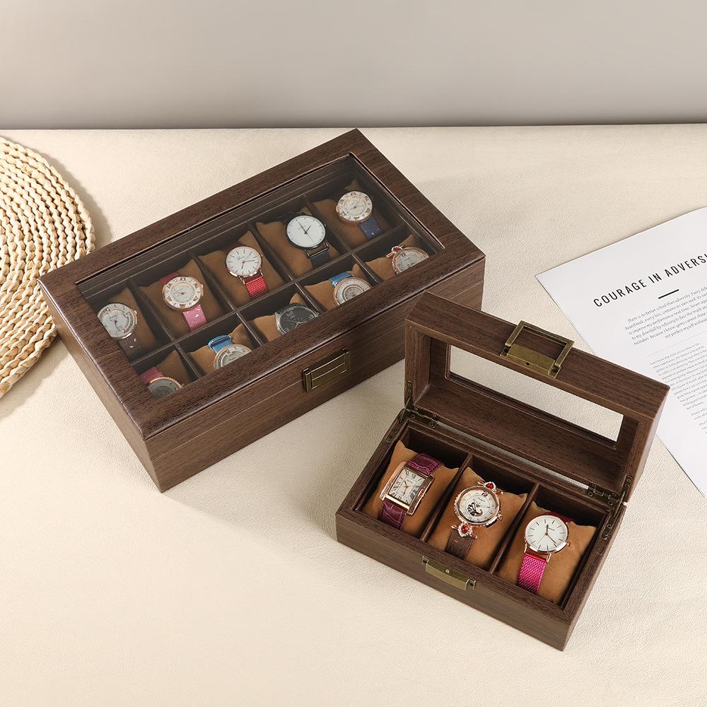 Vintage Wood Grain Leather Watch Box - High-End Bracelet Display & Storage Case
