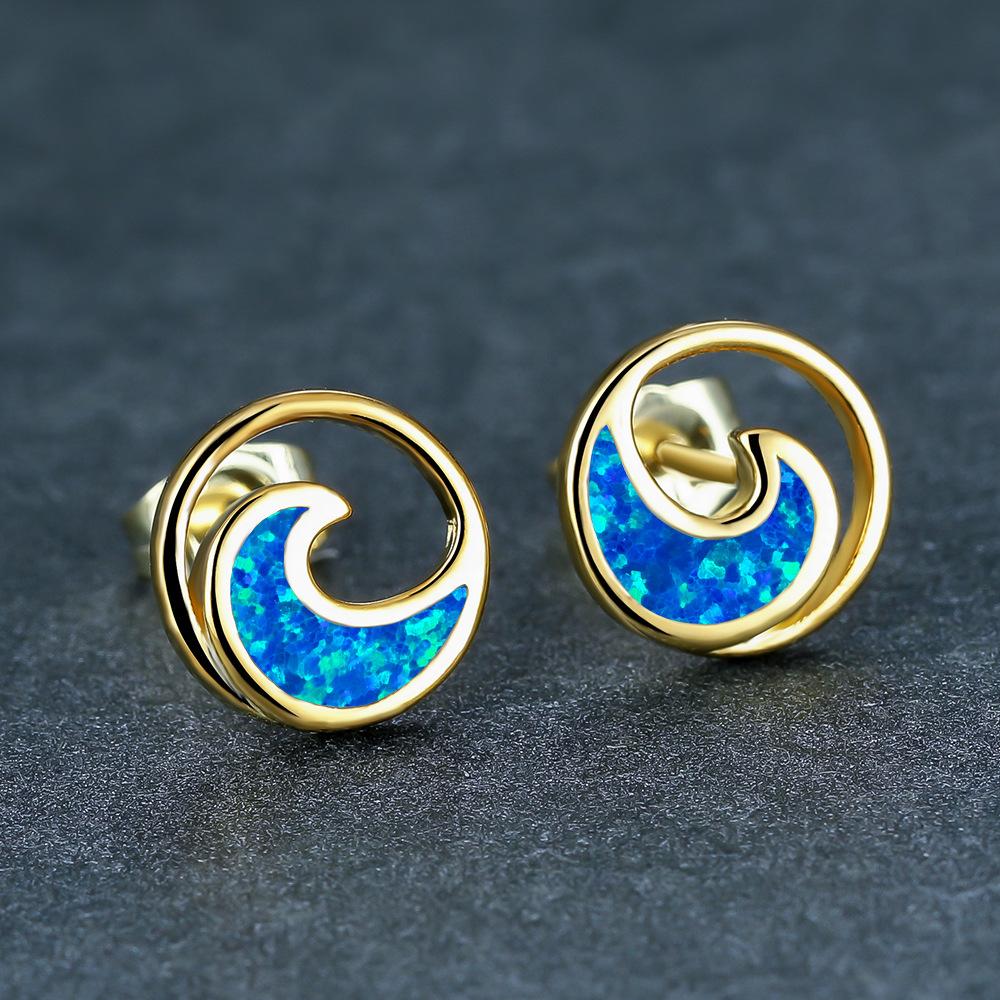 New Fashion Ruili Style Gold Platinum Wave Circle Womens Versatile Earrings