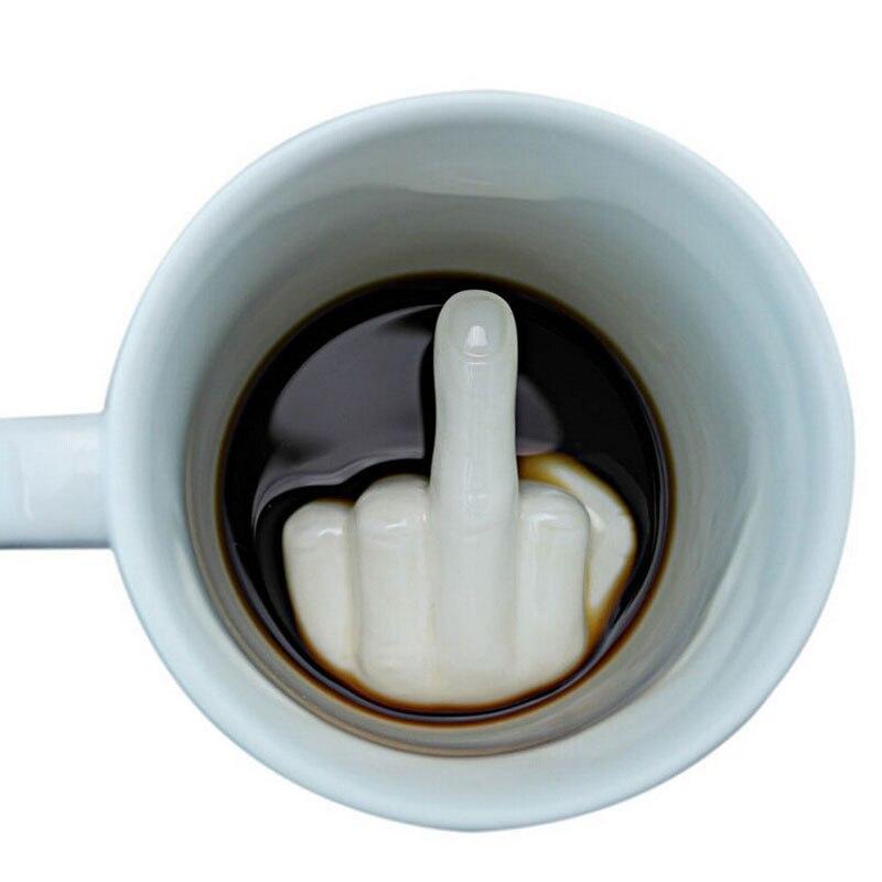 Creative White Middle Finger New Style Mixed Coffee Milk Cup Interesting Ceramic Cup Enough Glass Capacity