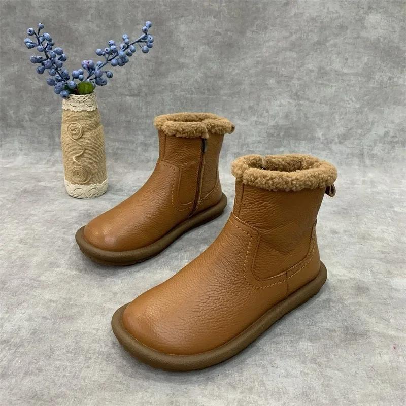 Fur Flats Women Snow Ankle Boots Leather Short Plush Cotton Shoes  Trend  Designer Warm Cozy Casual Winter