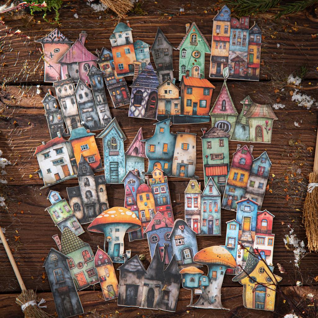 15 pcs Vintage Strange hut Architecture Hard card sticker Creativity Decorative Stick Labels Diy Diary Scrapbooking Supplies