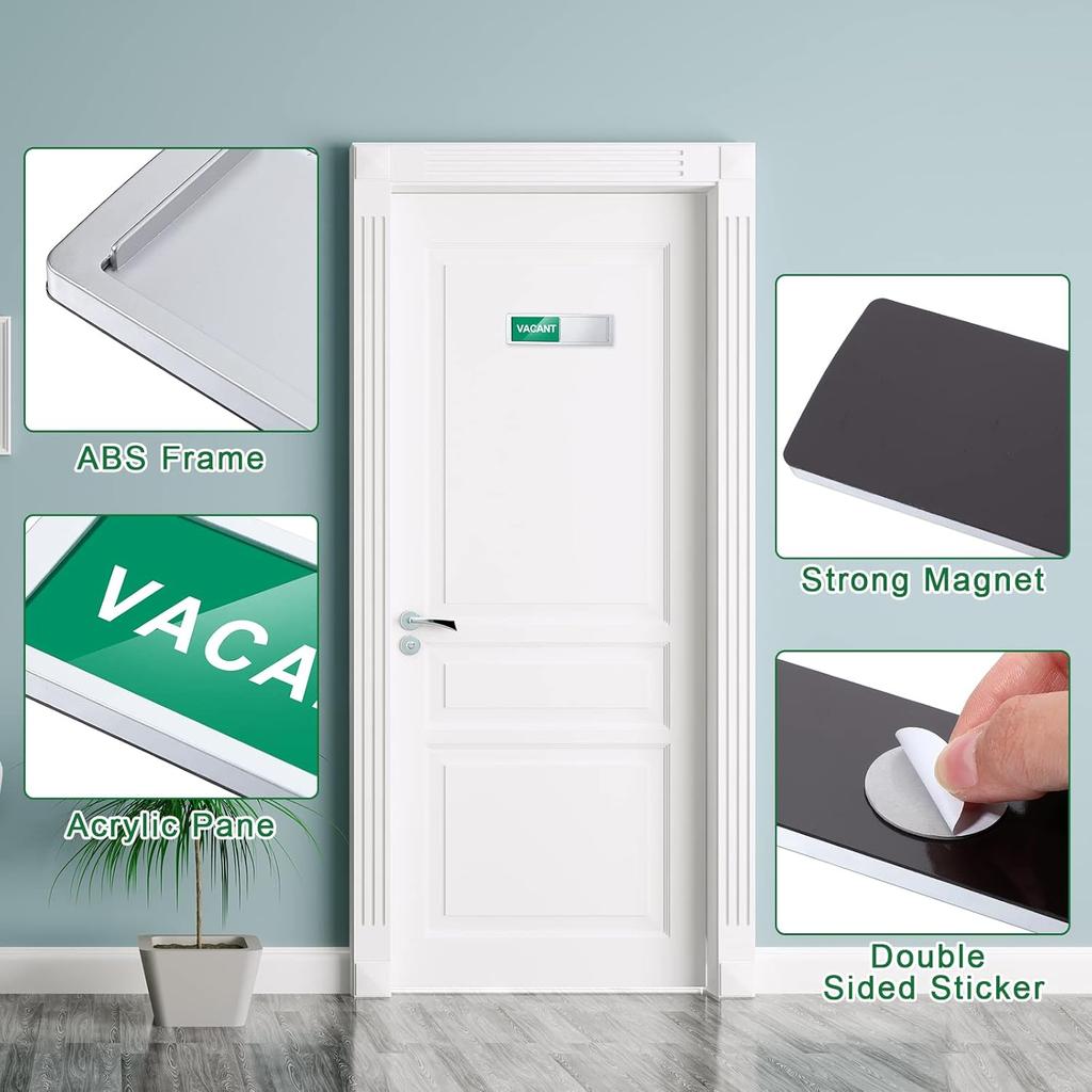 Sintuff 3 Pcs Privacy Sign Vacant Occupied Sign for Home Silver Bathroom Occupied Tips for Door Magnetic Non Scratch Slider Door Indicator Tells