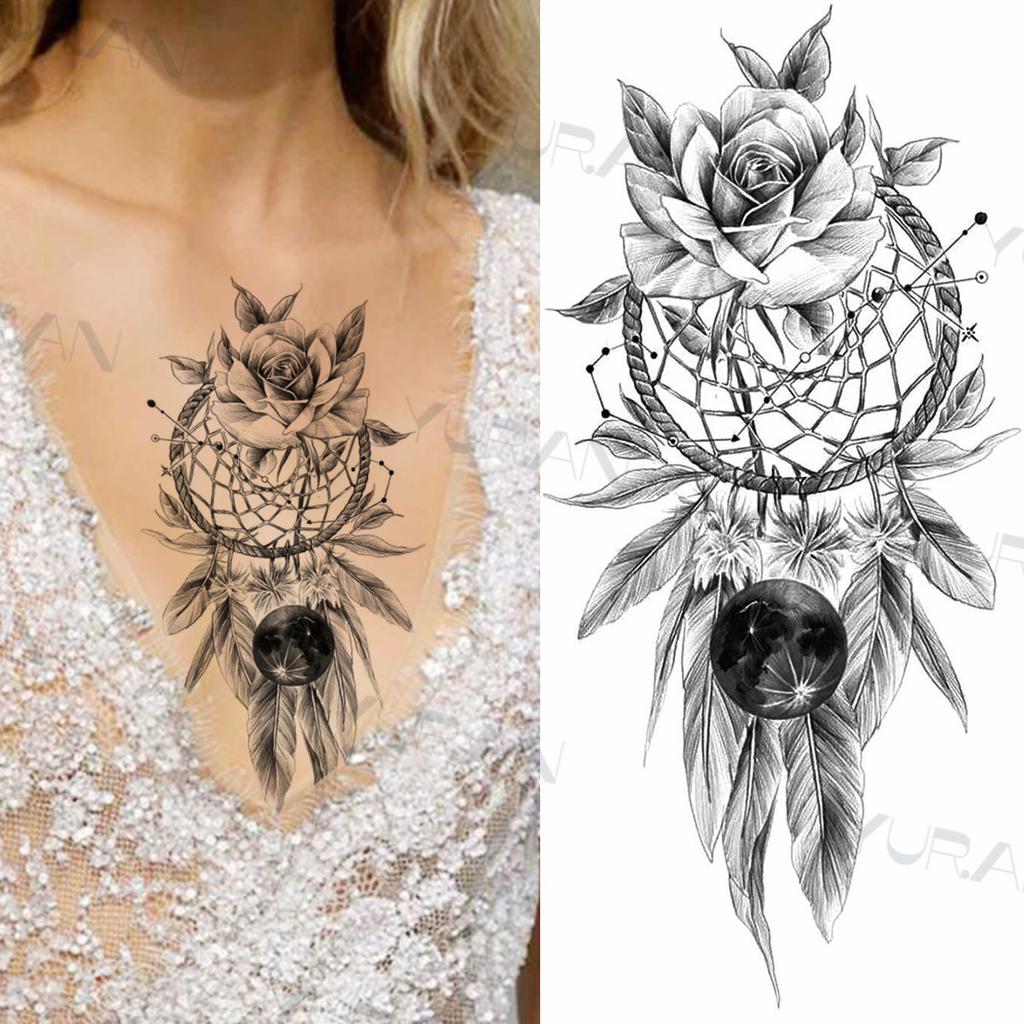 Zwarte Grote Slang Bloem Fake Tattoo Sticker Voor Vrouwen Dot Rose Pioen Tijdelijke Tattoos DIY Water Transfer Tatoos Meisjes