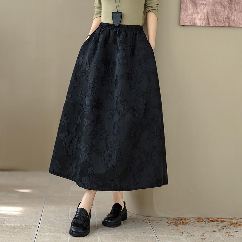 Plus Size Jacquard High Waist Vintage Floral Spring Autumn Casual Loose Long for Woman Skirts Womens Skirt