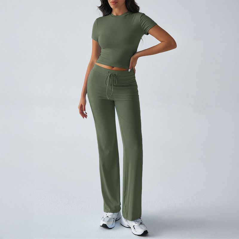 round Neck Neck T-shirt Casual Pants Set Pure Color Crew Neck T-shirt Casual Pants Suit