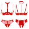 Women's Fashion Lingerie Set Patent Leather Wire-free Bra Top with High Cut Briefs Underwear Honeymoon Costume
