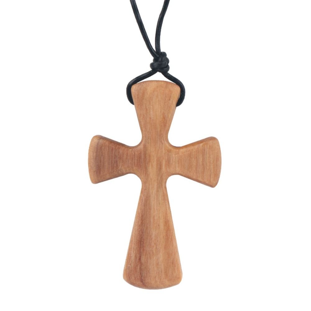 Hand-carved Cross Pendant Leather Rope Neckchain for Prayer Funny Cross Necklaces Church