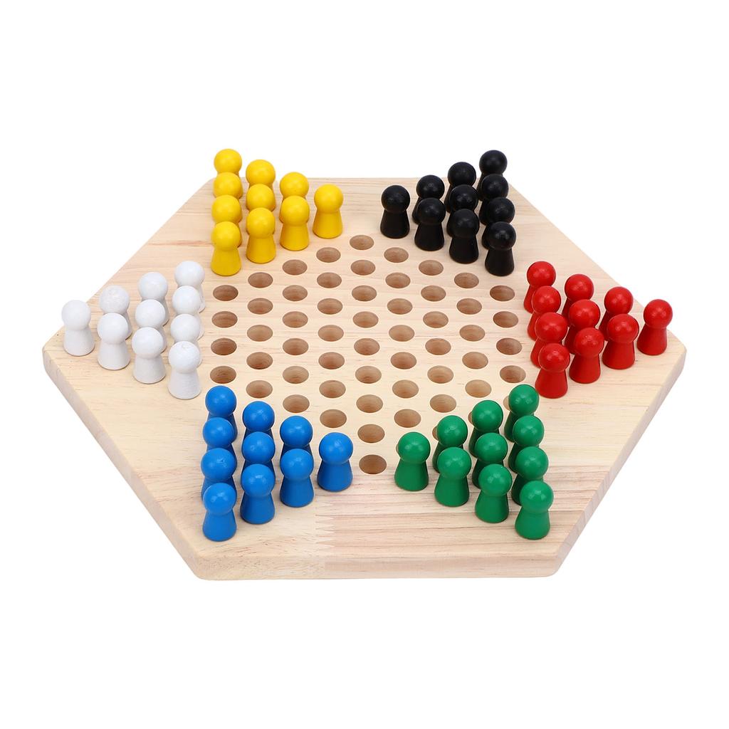 Chinese Checkers Board Game Set 6 Color Pegs Eductaional Wooden Game Board for Adults Kids Logic Training