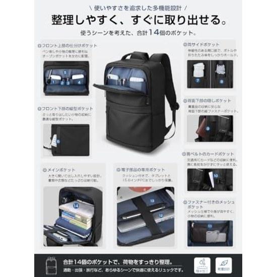 BUKKUUE Backpack Men Business Waterproof Large Capacity 15.6 Inch PC Storage Carry-On Lightweight Water-Repellent Commuting Trip Bag Rucksack Zipper