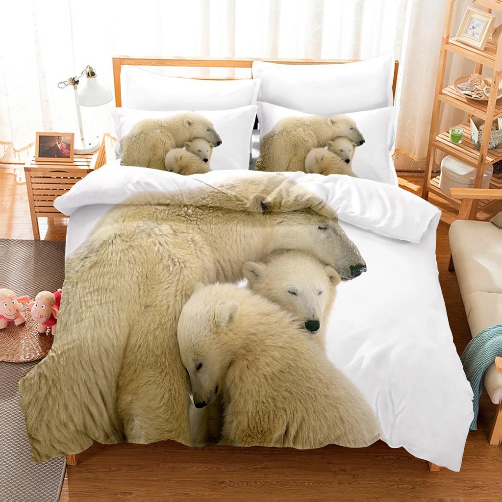 Animal Bed Linen Cute Bear Pattern King Queen Size Cute Comforter Set With Pillowcases High Quality Home Textiles