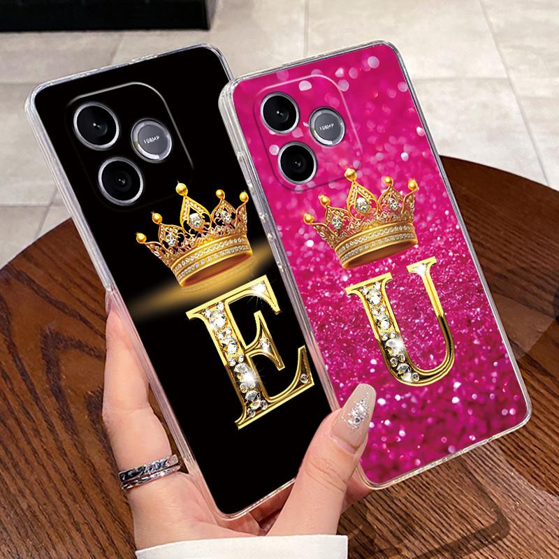 Shockproof Phone Case For Honor 600 Lite 5G/500 Smart 5G Transparent TPU Soft Casing Exclusive Lucky Letter Crown Couple Shell