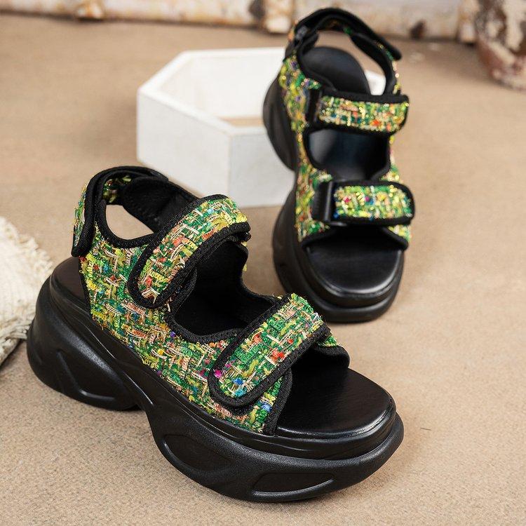 Sandalen Sommer Neu Lässig Sportlicher Stil Damenschuhe Mode Plateau Pailletten Keilsandalen Femmes Hoher Absatz Offene Zehenpartie Römische Sandalen