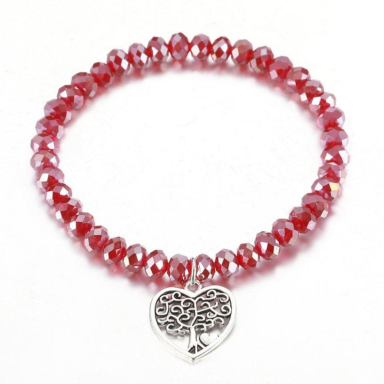 

Fashion Crystal Glass Bead Stretch Bracelets For Women With Heart Tree Of Life Charm Elastic Bangles Bracelets Zircon Gift винный