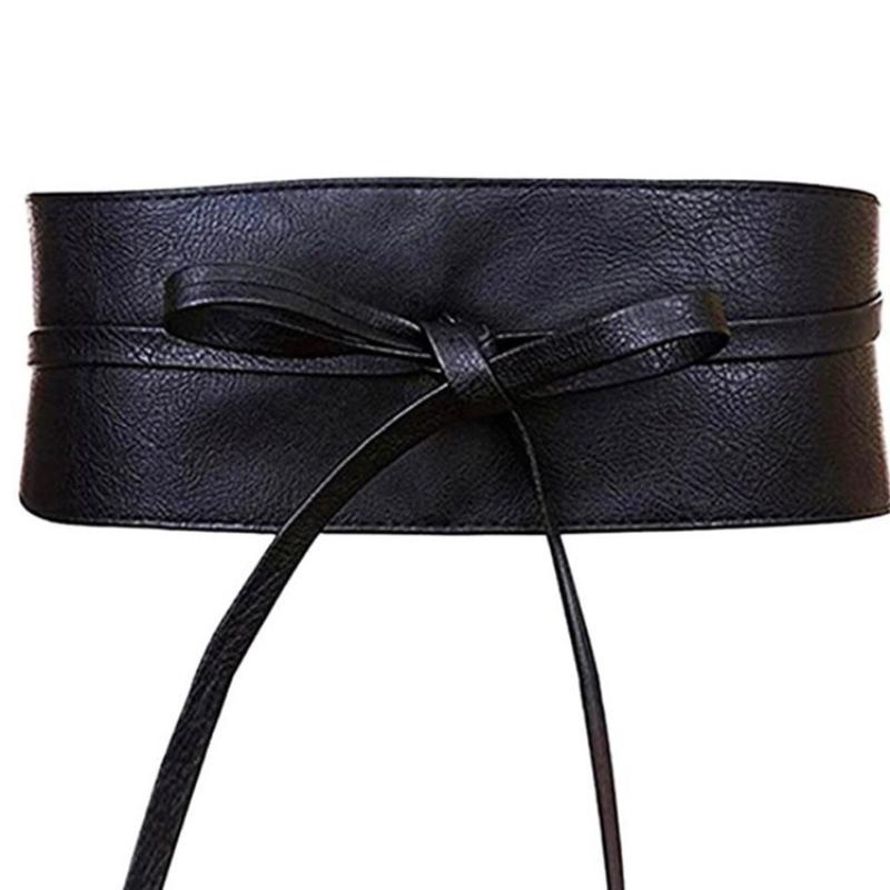 Boho Belt For Women Bowknot Faux Leather Wrap Around Obi Style Cinch Waistband Black Cummerbund Brown Women Wide Corset Belt
