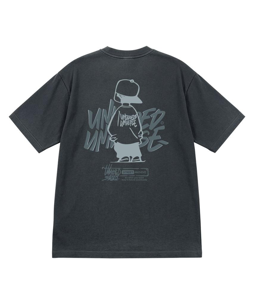 UNTAPPED STUDIO Urban Kid Graphic Pure Cotton Pigment Oversized Short Sleeve T-Shirt 5 Colors