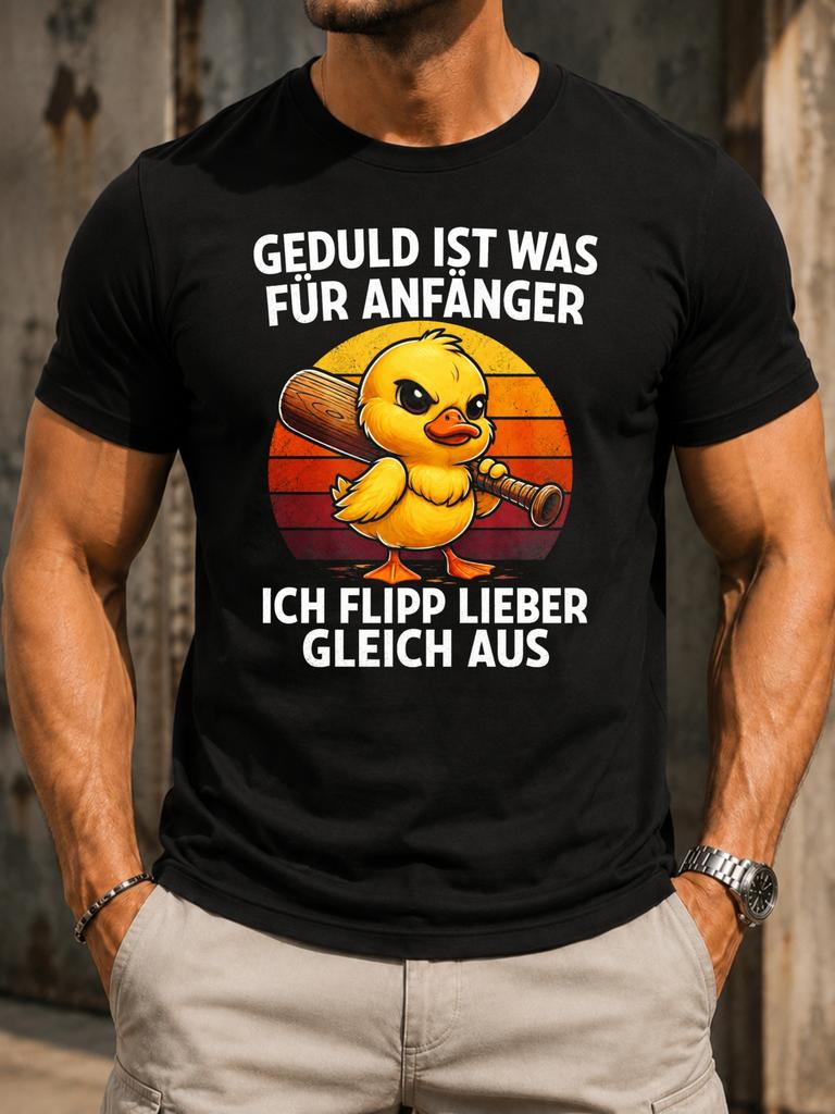 Gerunisex Patience Joke Duck Retro Sunset Circle Yellow Bird Holding Bat And Bold Complaint Slogan Unisex All TShirt