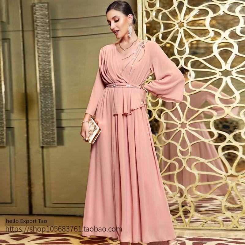 Fashion Hand Sewing Drill Elegant Pleated Waist Tight Dress Pleated Hand Sewn Diamond Dress