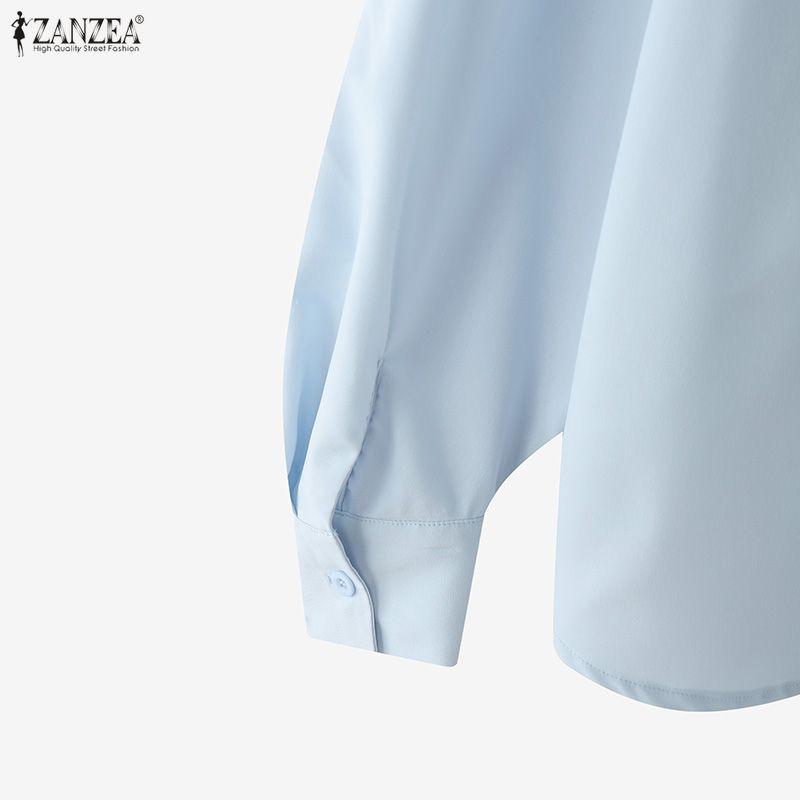ZANZEA Women Casual Lapel Neck Long Sleeve Loose Pleating Irregular Blouse
