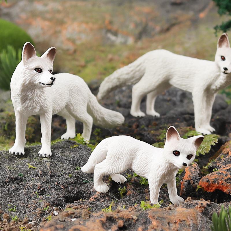 Oenux 4PCS Mini Christmas Toy Cake Toppers Simulation Jungle Fox Animals Model Home Decoration Accessory Education Kid Xmas Gift