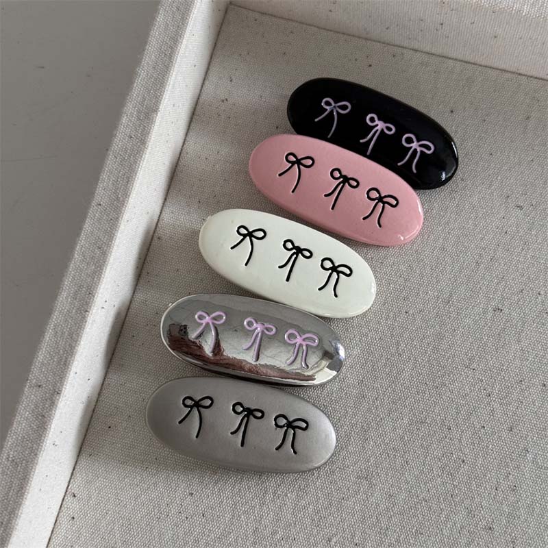 Korean Metal Oval Bow Hair Clip For Women Girls Sweet Cute Mini Bangs Side Clip Duckbill Clip Headdress Hair Accessories