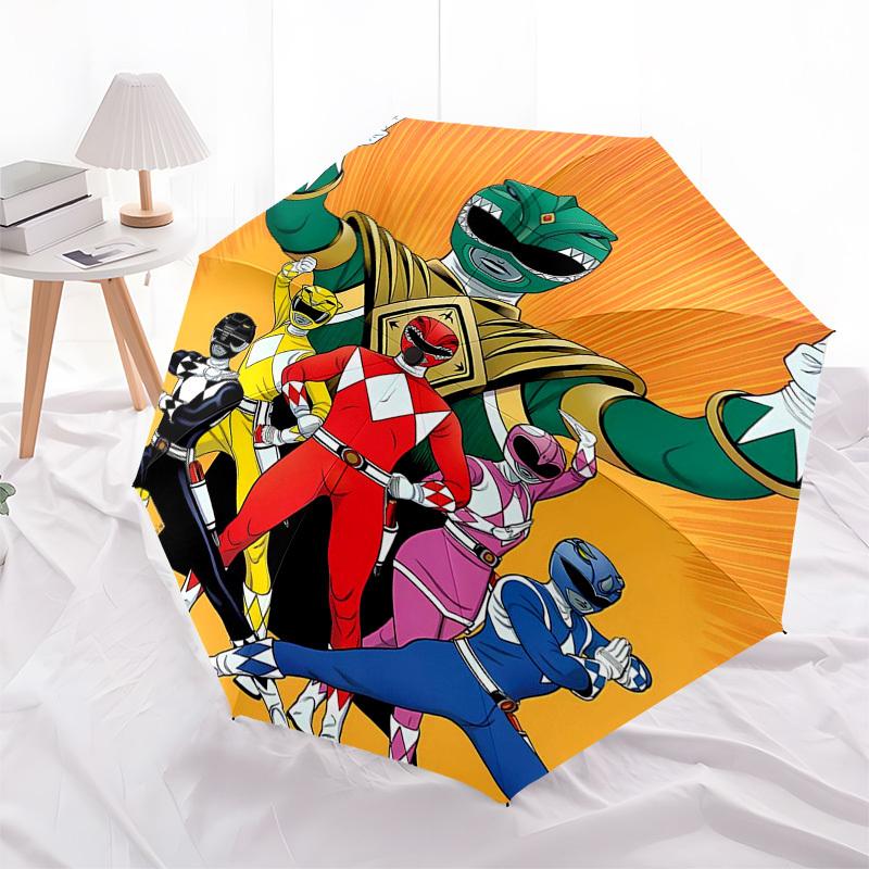 Power Rangers, Team Themed Automatic Opening and Closing Umbrella, Compact Travel Umbrella, Lightweight and Portable, Suitable for Beach Com
